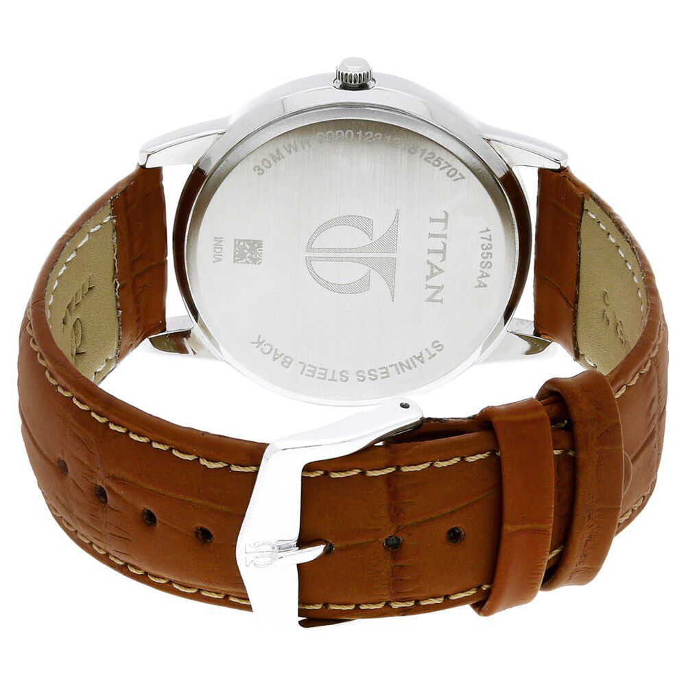 Titan Karishma Silver Dial Analog Leather Strap watch for Men NN1735SL01