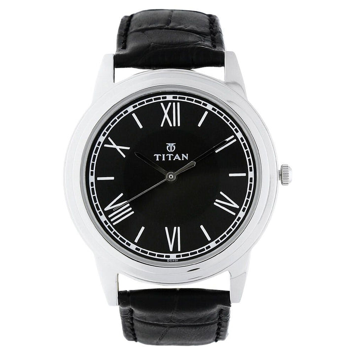 Titan Quartz Analog Black Dial Leather Strap Watch for Men-NL1735SL02