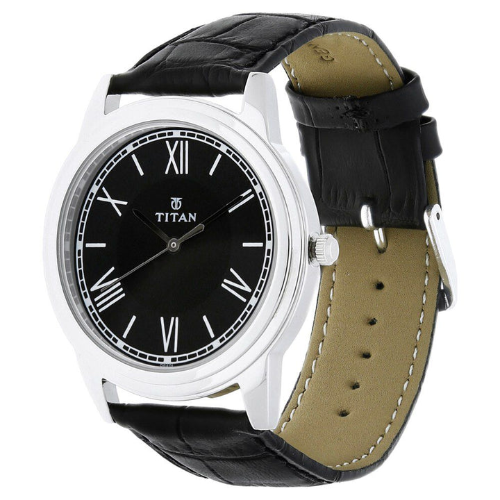 Titan Quartz Analog Black Dial Leather Strap Watch for Men-NL1735SL02