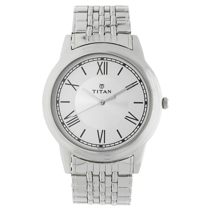 Titan Quartz Analog White Dial Stainless Steel Strap Watch for Men-NM1735SM01