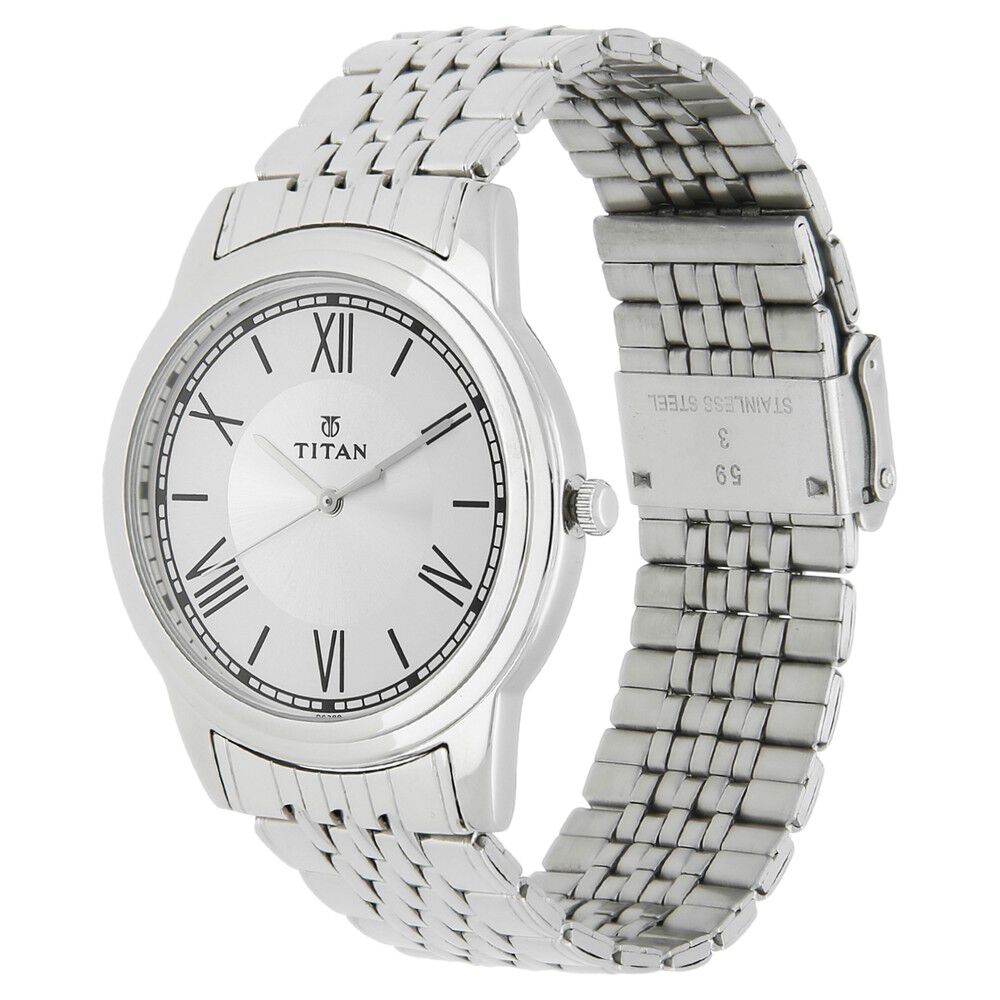 Titan Quartz Analog White Dial Stainless Steel Strap Watch for Men-NM1735SM01
