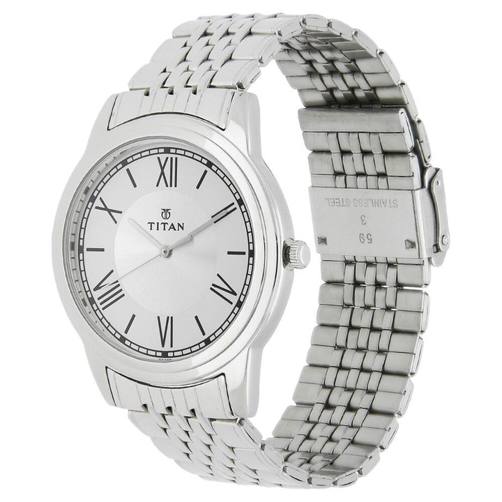 Titan Quartz Analog White Dial Stainless Steel Strap Watch for Men-NM1735SM01
