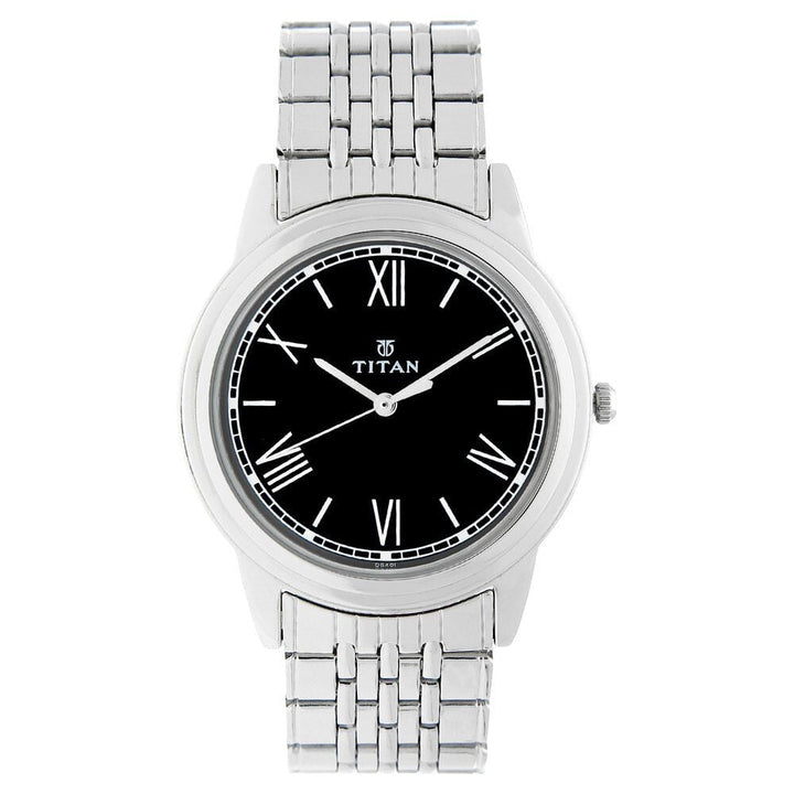 Titan Quartz Analog Black Dial Stainless Steel Strap Watch for Men-NK1735SM02