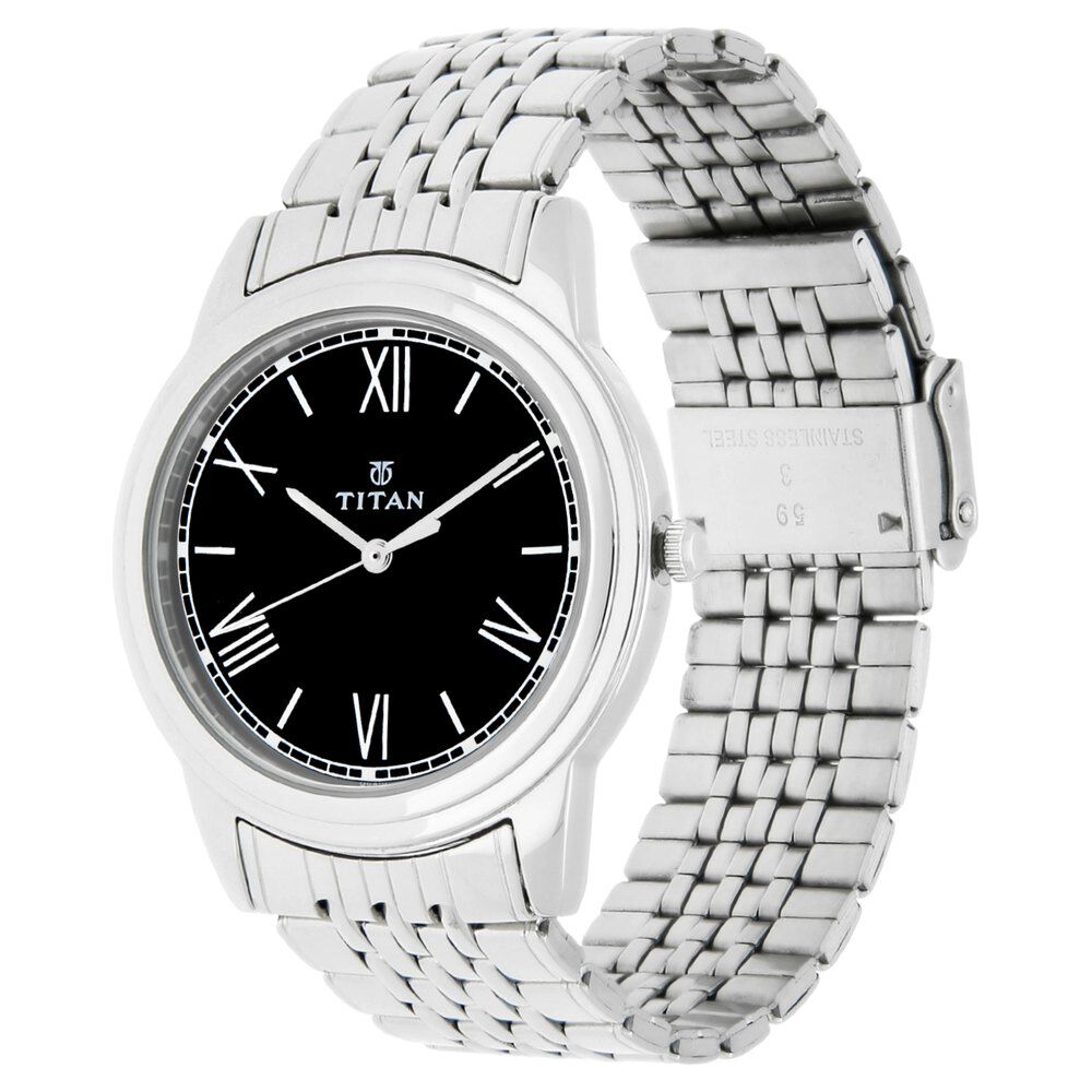 Titan Quartz Analog Black Dial Stainless Steel Strap Watch for Men-NK1735SM02