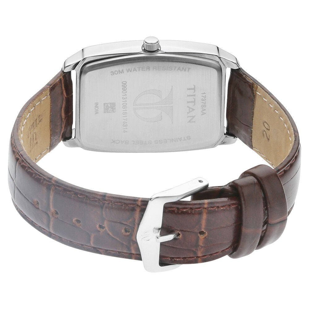 Titan Quartz Analog with Day and Date Champagne Dial Leather Strap Watch for Men-NM1737SL02