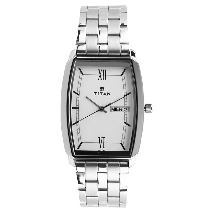 Titan Quartz Analog with Day and Date White Dial Stainless Steel Strap Watch for Men-NK1737SM01