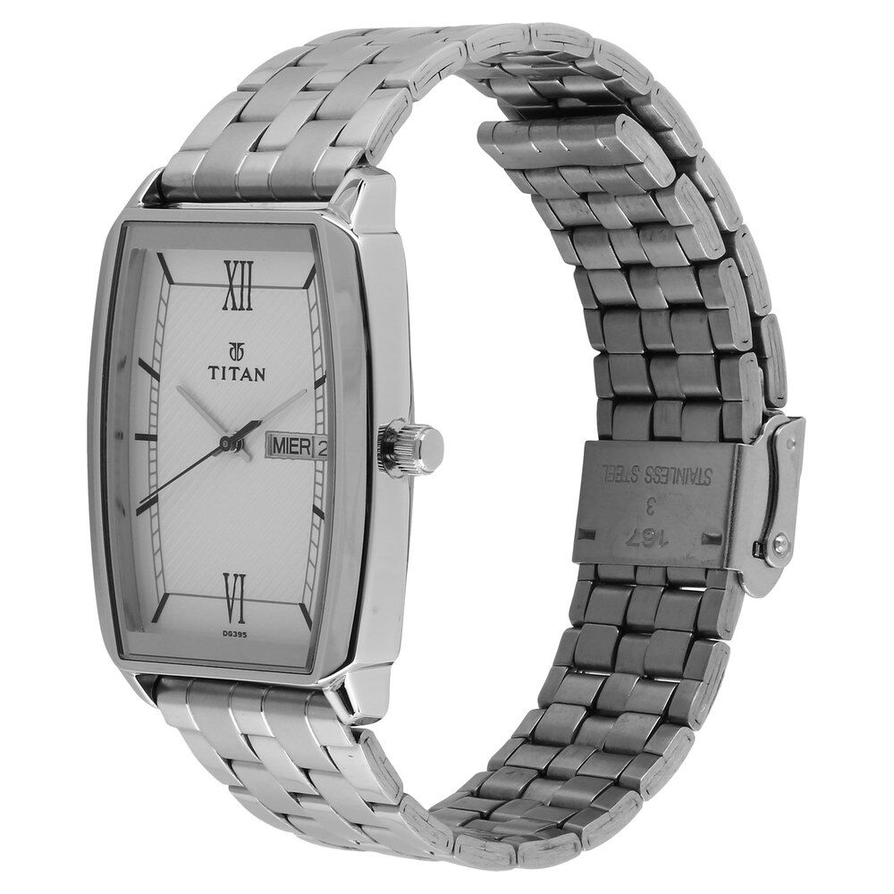 Titan Quartz Analog with Day and Date White Dial Stainless Steel Strap Watch for Men-NK1737SM01
