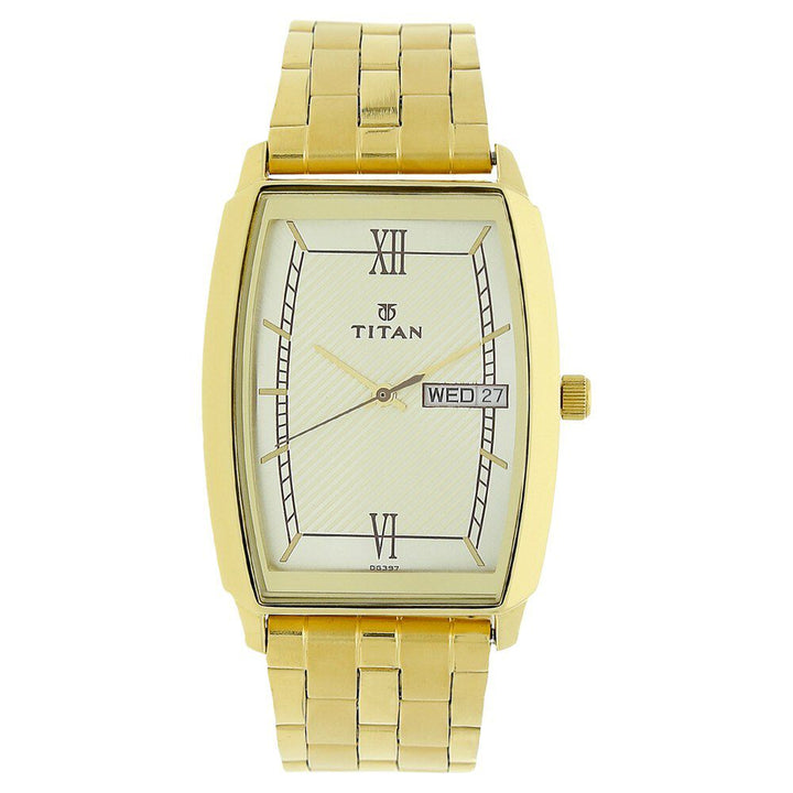 Titan Quartz Analog with Day and Date White Dial Stainless Steel Strap Watch for Men-NL1737YM01