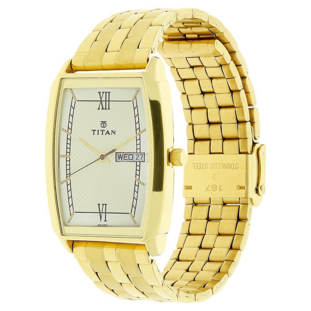 Titan Quartz Analog with Day and Date White Dial Stainless Steel Strap Watch for Men-NL1737YM01