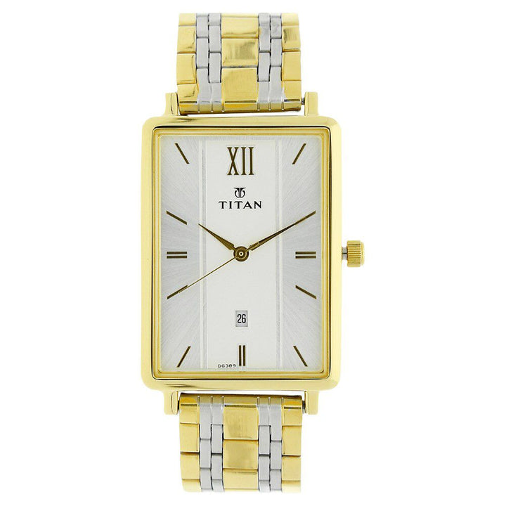 Titan Quartz Analog with Date White Dial Stainless Steel Strap Watch for Men-NK1738BM01