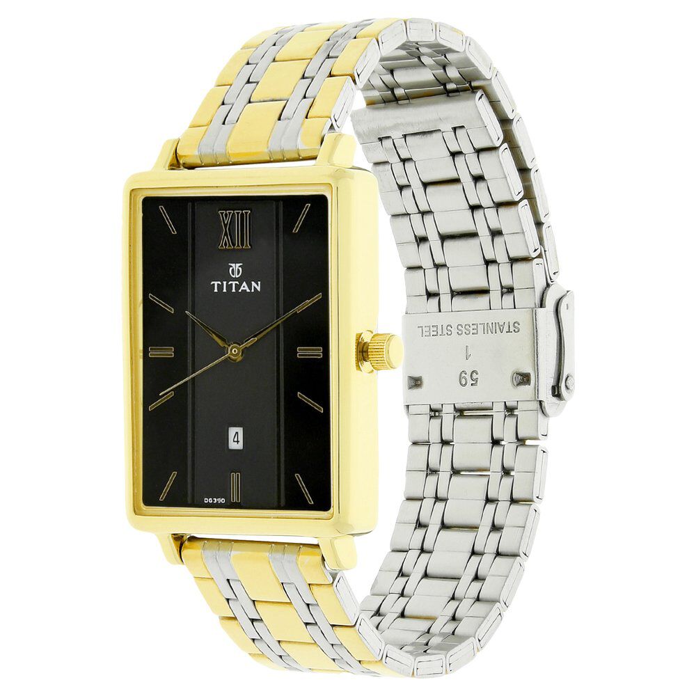 Titan Quartz Analog with Date Black Dial Stainless Steel Strap Watch for Men-NK1738BM02