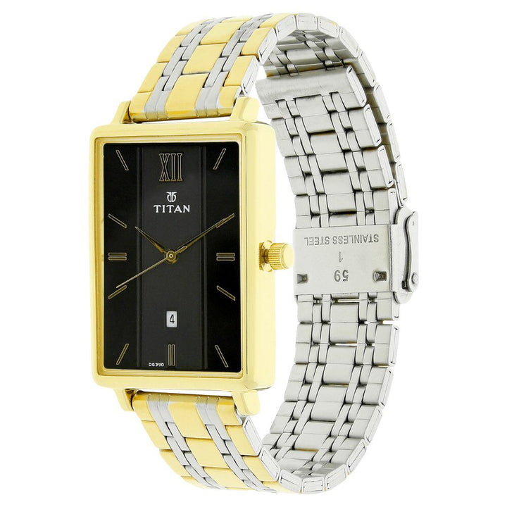 Titan Quartz Analog with Date Black Dial Stainless Steel Strap Watch for Men-NK1738BM02