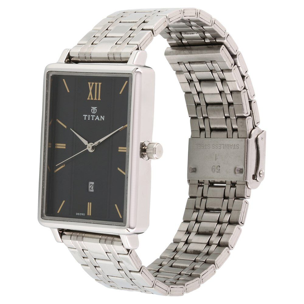 Titan Quartz Analog with Date Black Dial Stainless Steel Strap Watch for Men-NK1738SM02