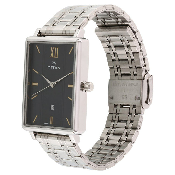 Titan Quartz Analog with Date Black Dial Stainless Steel Strap Watch for Men-NK1738SM02