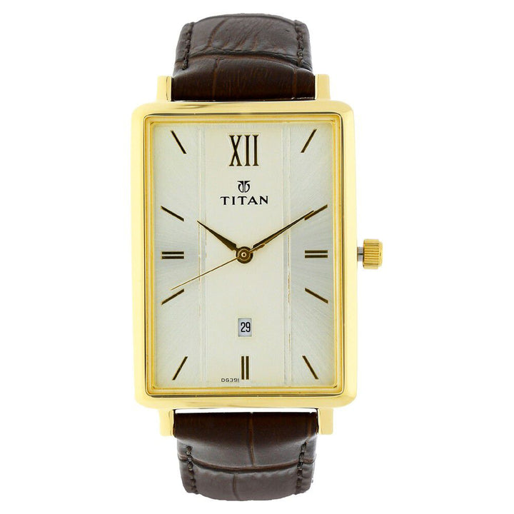 Titan Karishma White Dial Analog with Date Leather Strap Watch for Men-NK1738YL01