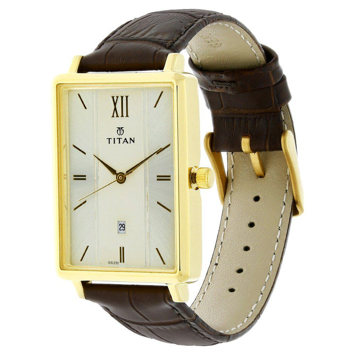 Titan Karishma White Dial Analog with Date Leather Strap Watch for Men-NK1738YL01