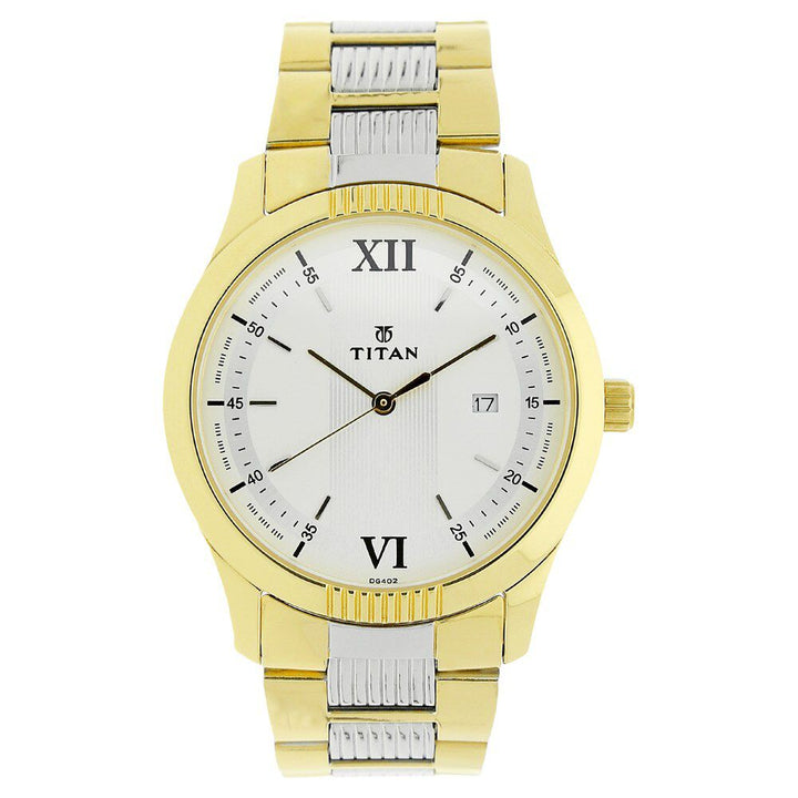 Titan Quartz Analog White Dial Stainless Steel Strap Watch for Men NS1739BM01
