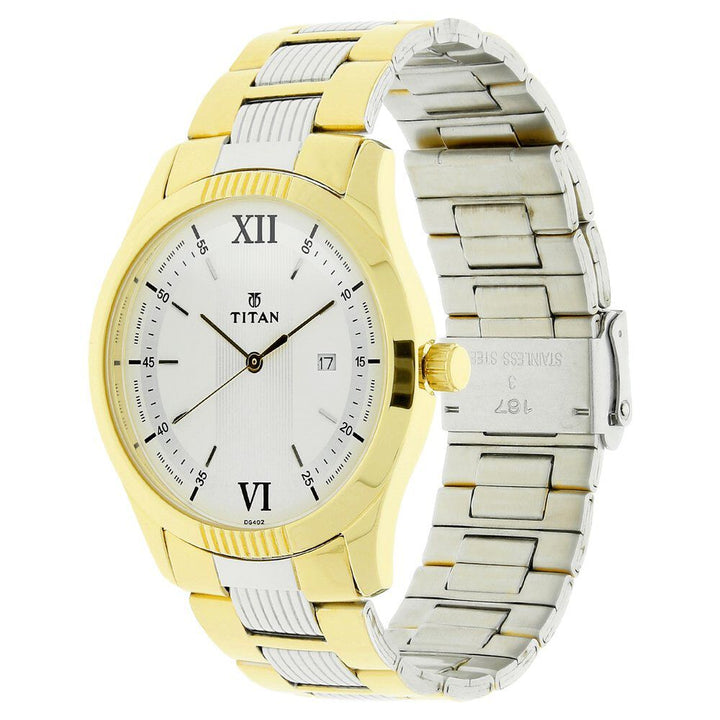 Titan Quartz Analog White Dial Stainless Steel Strap Watch for Men NS1739BM01