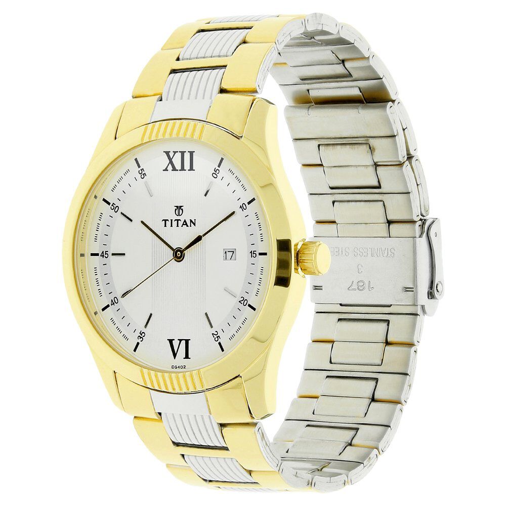 Titan Quartz Analog White Dial Stainless Steel Strap Watch for Men - The Watch Factory ®