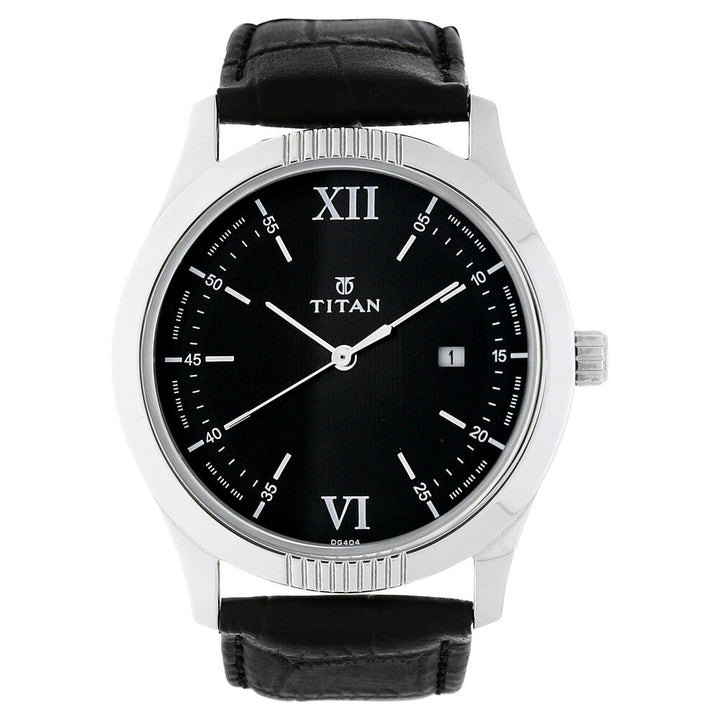Titan Quartz Analog Black Dial Leather Strap Watch for Men-NK1739SL01