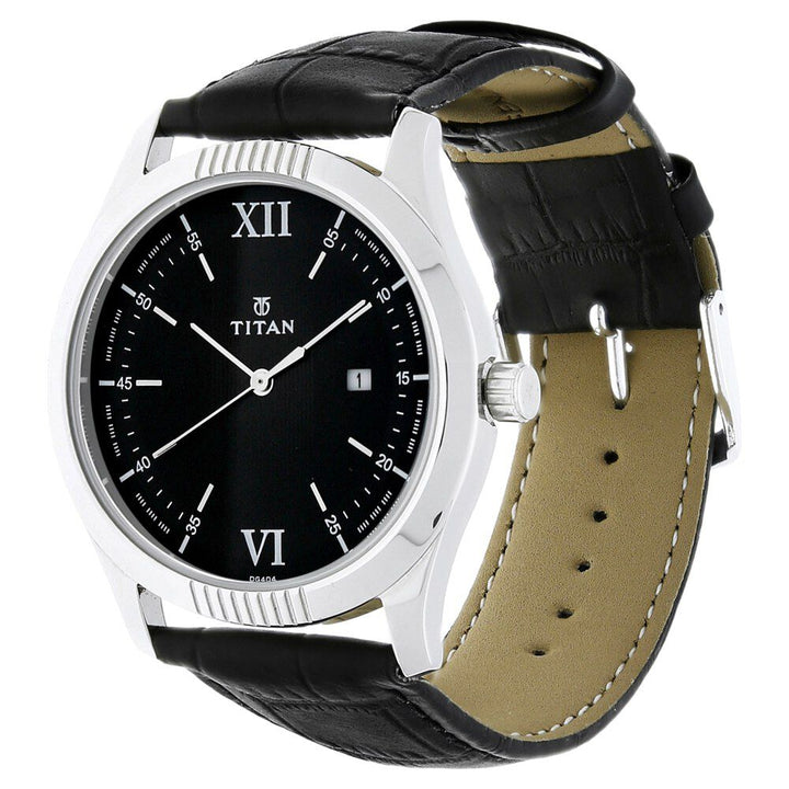 Titan Quartz Analog Black Dial Leather Strap Watch for Men-NK1739SL01