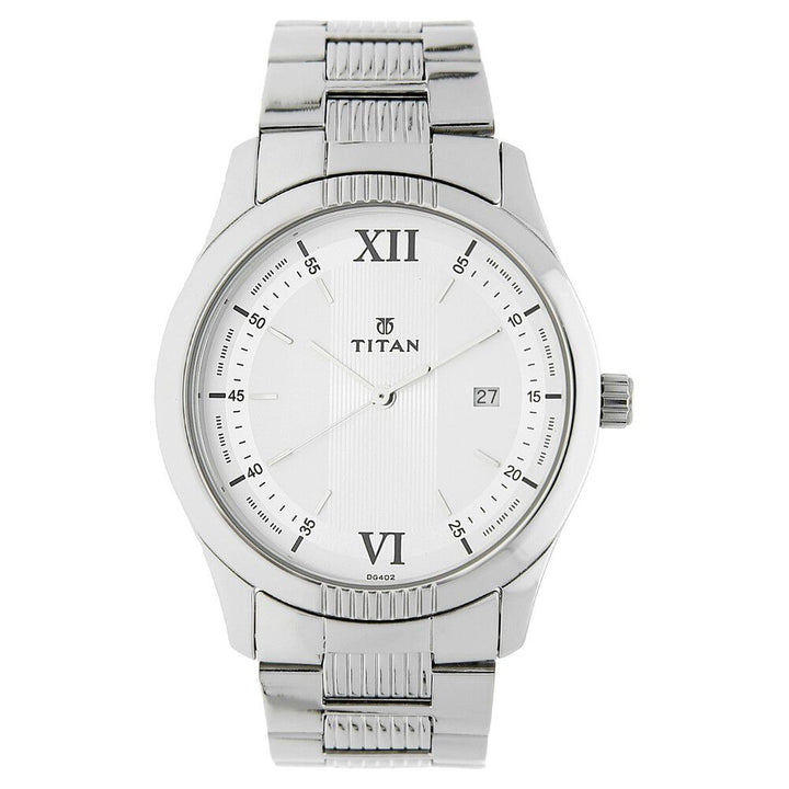 Titan Quartz Analog White Dial Stainless Steel Strap Watch for Men-NK1739SM01