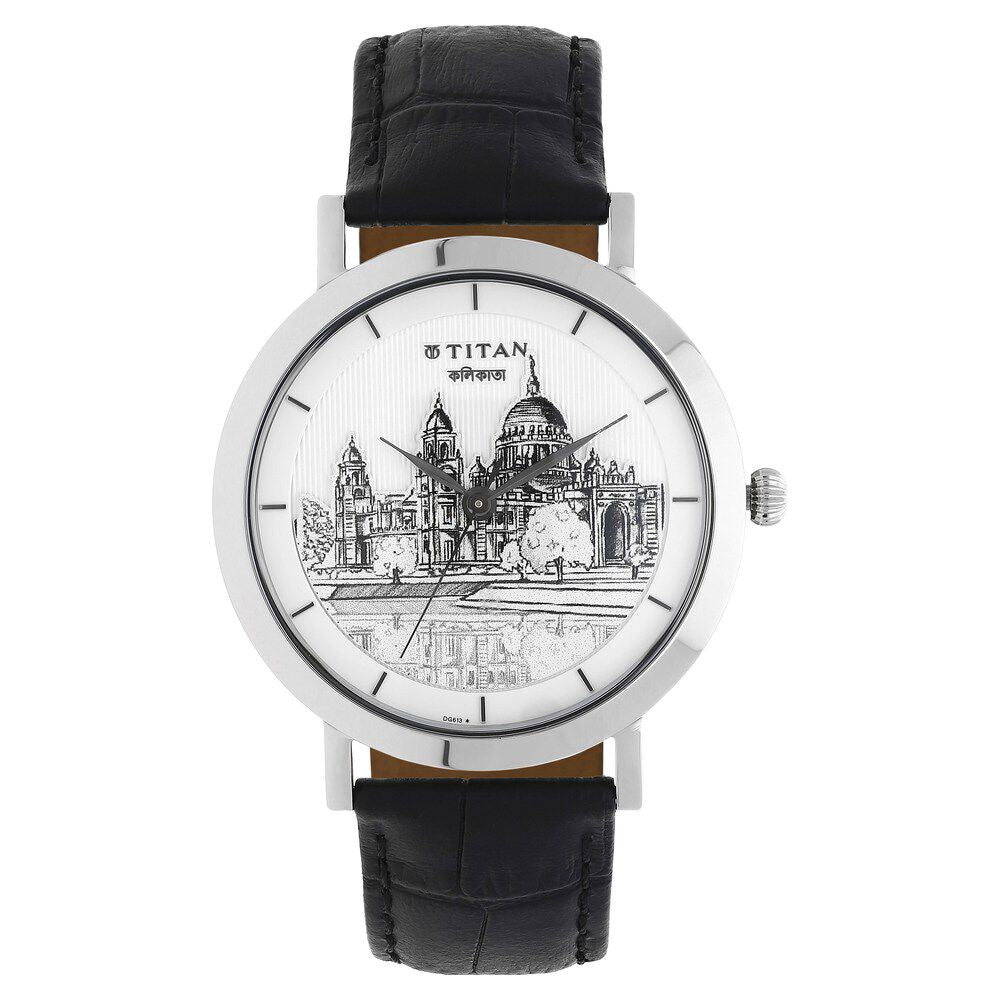 Titan Forever Kolkata Off White Dial Analog Leather Strap watch for Men-1740SL01