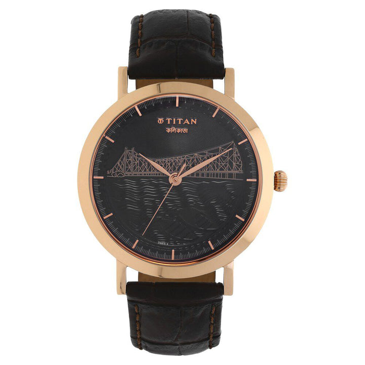Titan Forever Kolkata Black Dial Analog Leather Strap watch for Men-1740WL02