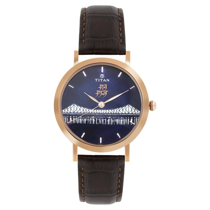 Titan Quartz Analog Mother of Pearl Dial Leather Strap Watch for Men-1740WL03