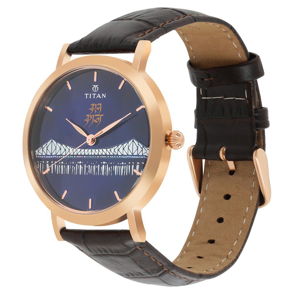 Titan Quartz Analog Mother of Pearl Dial Leather Strap Watch for Men-1740WL03