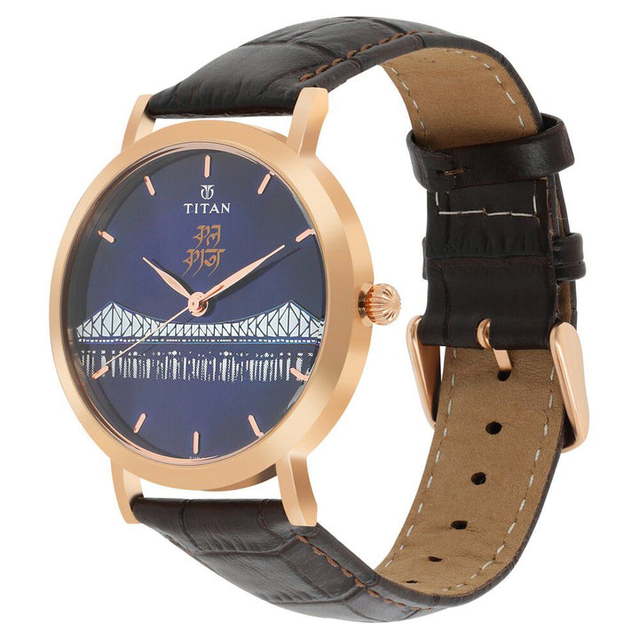 Titan Quartz Analog Mother of Pearl Dial Leather Strap Watch for Men-1740WL03