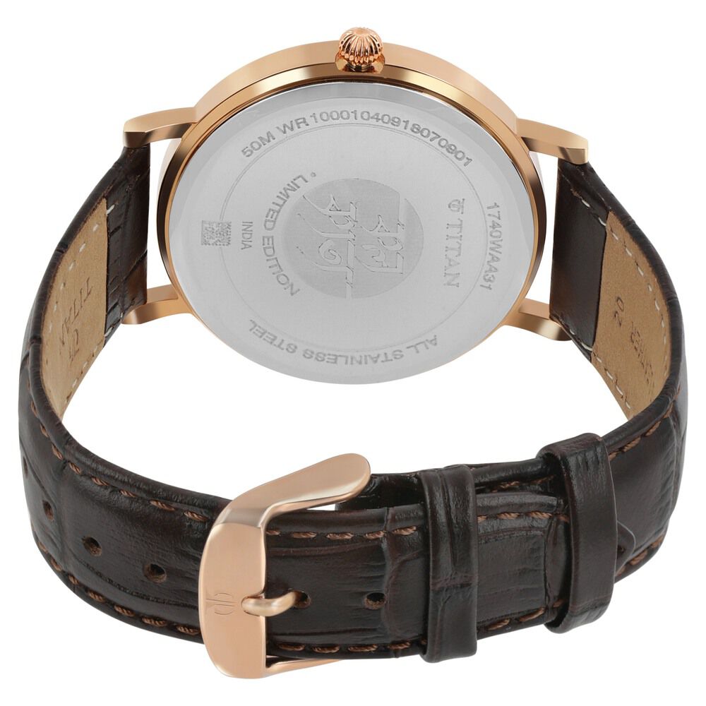 Titan Quartz Analog Mother of Pearl Dial Leather Strap Watch for Men-1740WL03