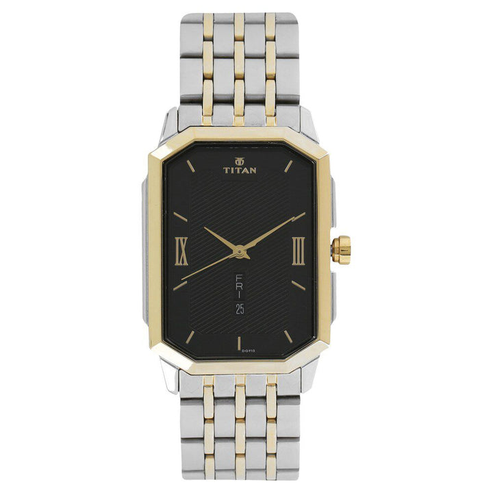 Titan Quartz Analog with Day and Date Black Dial Stainless Steel Strap Watch for Men-1742BM01
