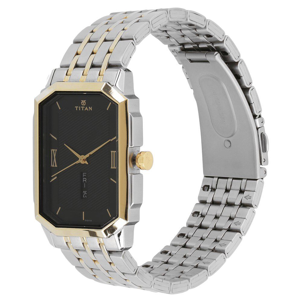 Titan Quartz Analog with Day and Date Black Dial Stainless Steel Strap Watch for Men-1742BM01