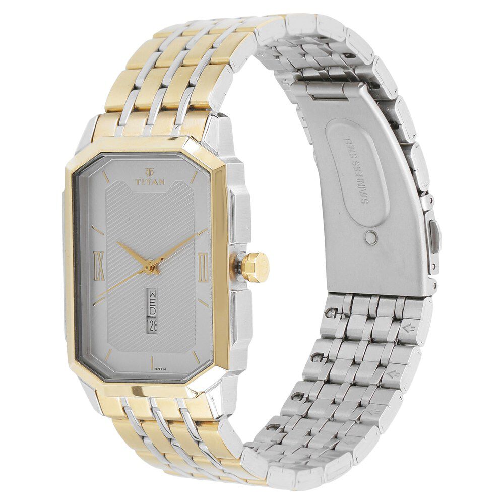 Titan Regalia Baron Silver Rectangle Dial Analog with Day and Date Stainless Steel Strap watch for Men-1742BM02