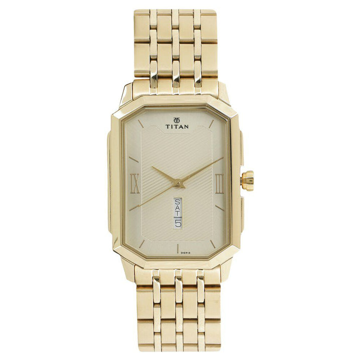 Titan Regalia Baron Champagne Dial Analog with Day and Date Stainless Steel Strap watch for Men-1742YM01