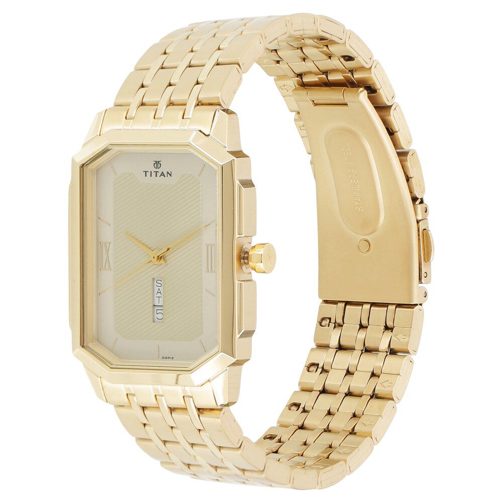 Titan Regalia Baron Champagne Dial Analog with Day and Date Stainless Steel Strap watch for Men-1742YM01