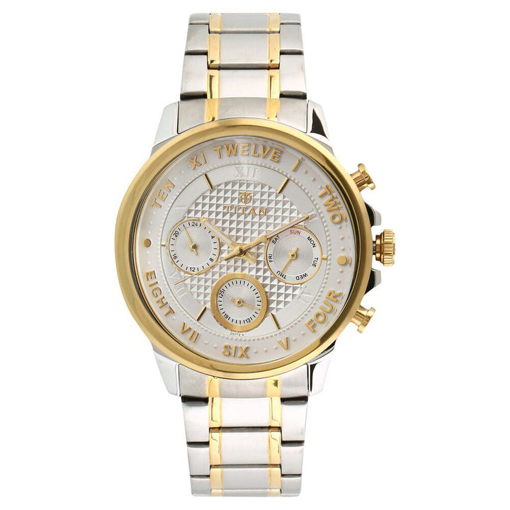 Titan Regalia Sovereign Quartz Multifunction White Dial Stainless Steel Strap Watch for Men-1747BM01
