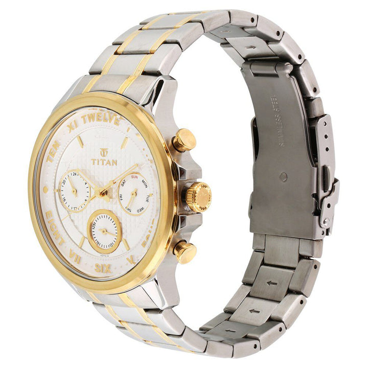 Titan Regalia Sovereign Quartz Multifunction White Dial Stainless Steel Strap Watch for Men-1747BM01