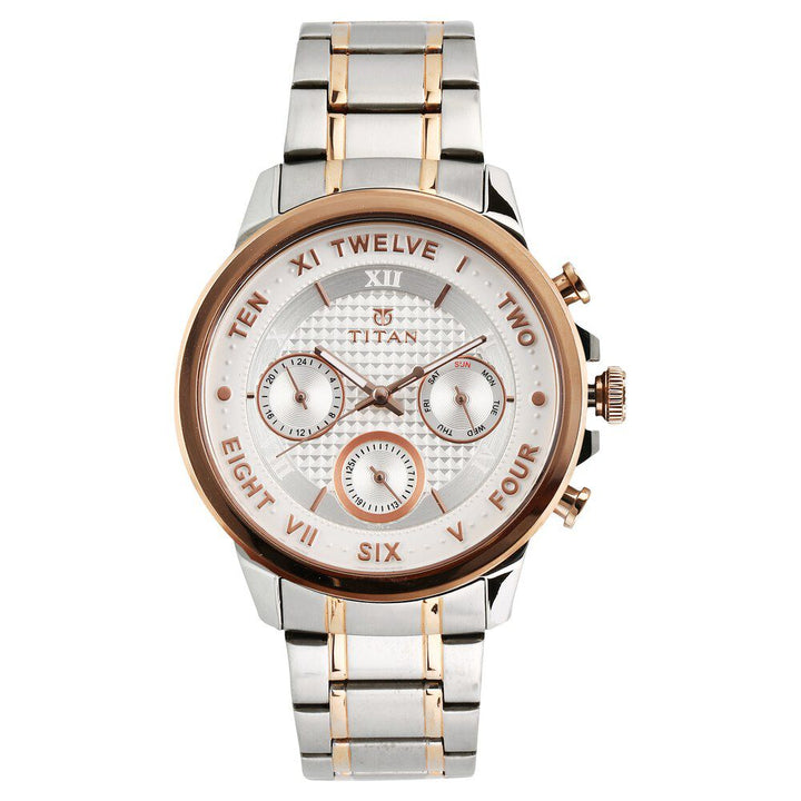 Titan Regalia Sovereign White Dial Quartz Multifunction Stainless Steel Strap watch for Men-1747KM01