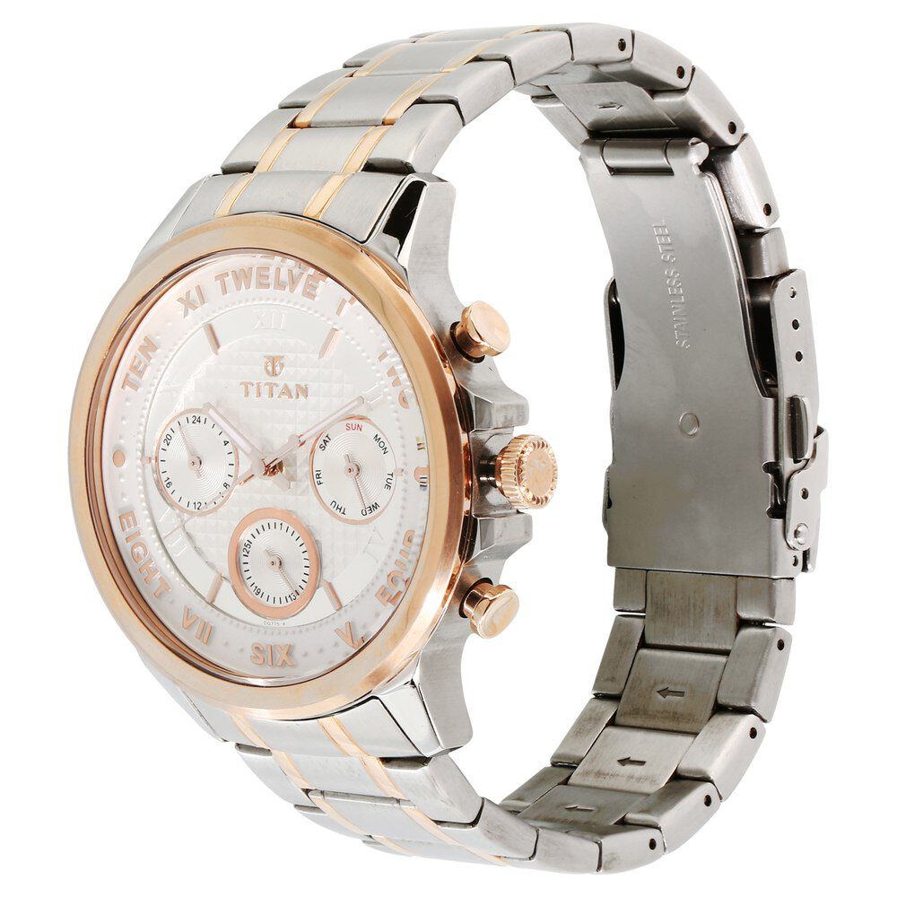 Titan Regalia Sovereign White Dial Quartz Multifunction Stainless Steel Strap watch for Men-1747KM01