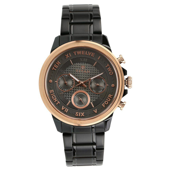 Titan Quartz Multifunction Anthracite Dial Stainless Steel Strap Watch for Men-NS1747KM02