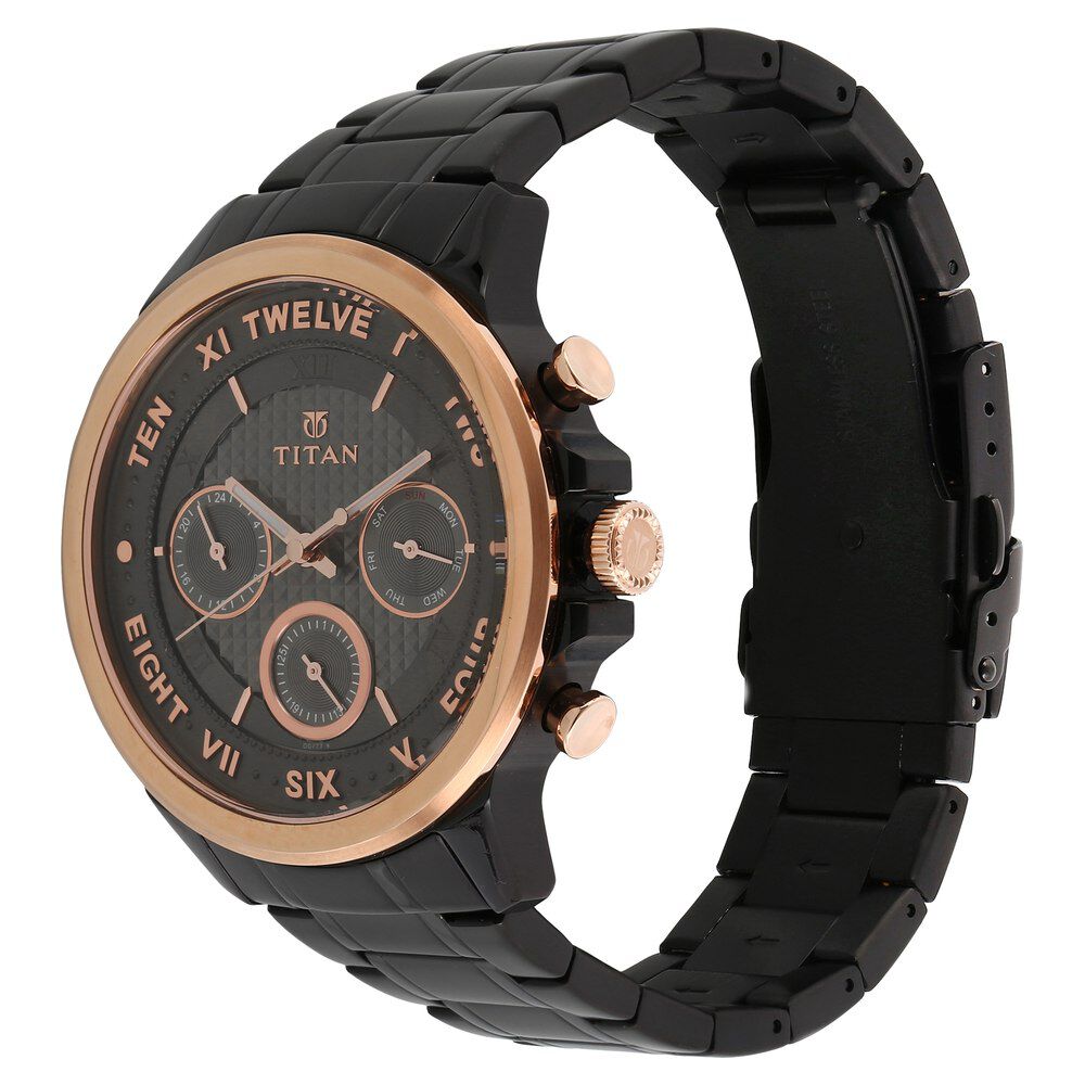 Titan Quartz Multifunction Anthracite Dial Stainless Steel Strap Watch for Men-NS1747KM02