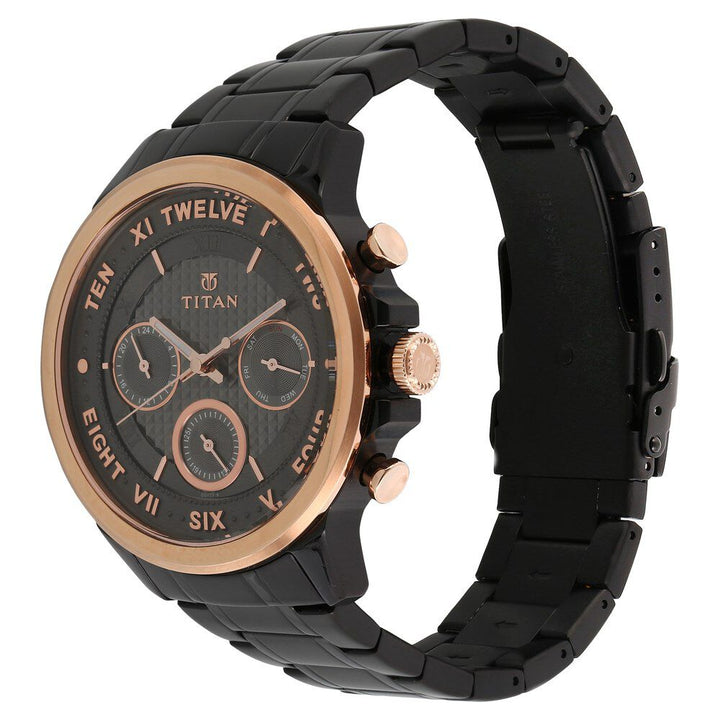 Titan Quartz Multifunction Anthracite Dial Stainless Steel Strap Watch for Men-NS1747KM02