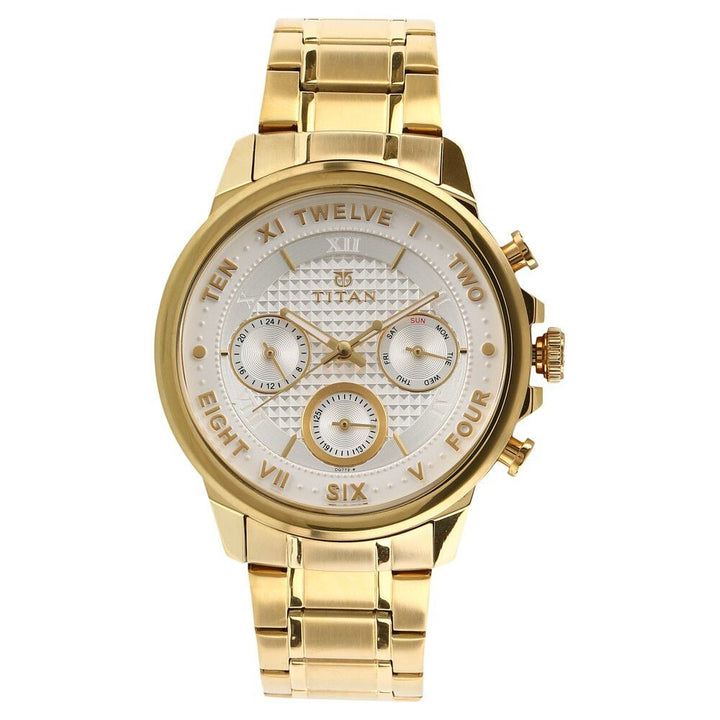 Titan Quartz Multifunction White Dial Stainless Steel Strap Watch for Men-NS1747YM01