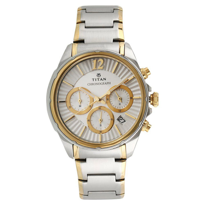 Titan Quartz Multifunction White Dial Stainless Steel Strap Watch for Men-1748BM01
