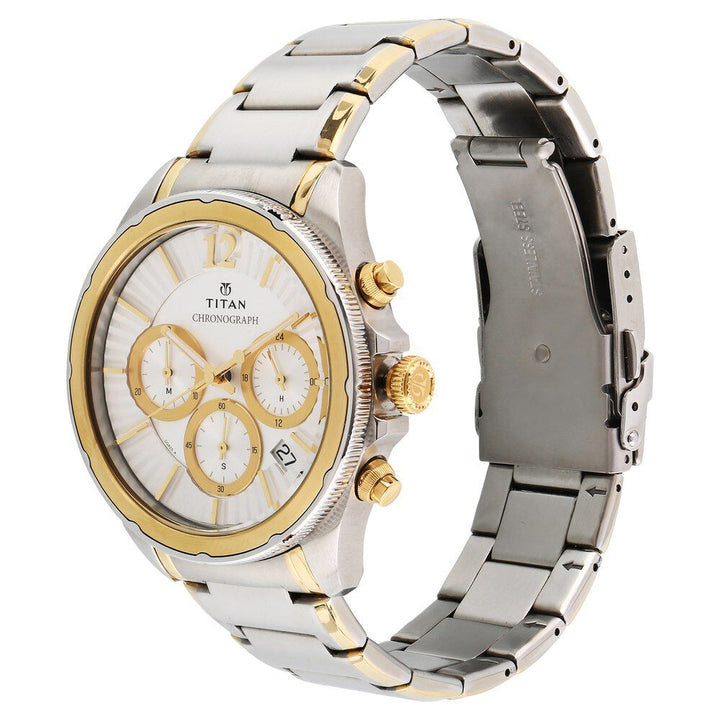 Titan Quartz Multifunction White Dial Stainless Steel Strap Watch for Men-1748BM01