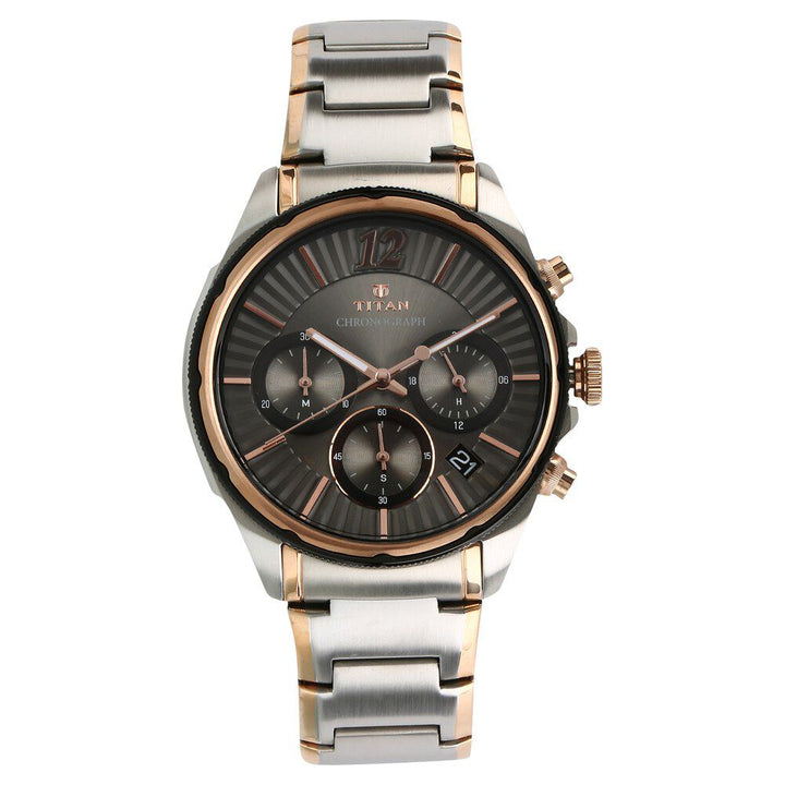 Titan Quartz Multifunction Anthracite Dial Stainless Steel Strap Watch for Men-1748KM01
