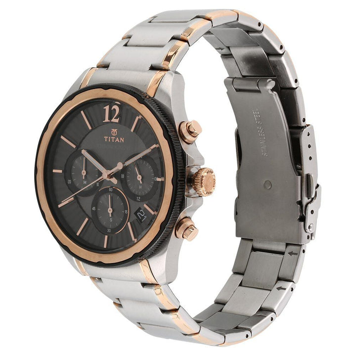 Titan Quartz Multifunction Anthracite Dial Stainless Steel Strap Watch for Men-1748KM01