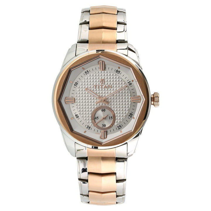 Titan Quartz Analog White Dial Stainless Steel Strap Watch for Men-1749KM01
